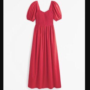 Abercrombie & Fitch Smocked Red Short Sleeve Maxi Dress Medium